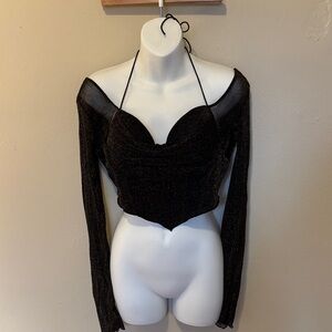 Revamped Black Shimmer Long Sleeve Crop Top